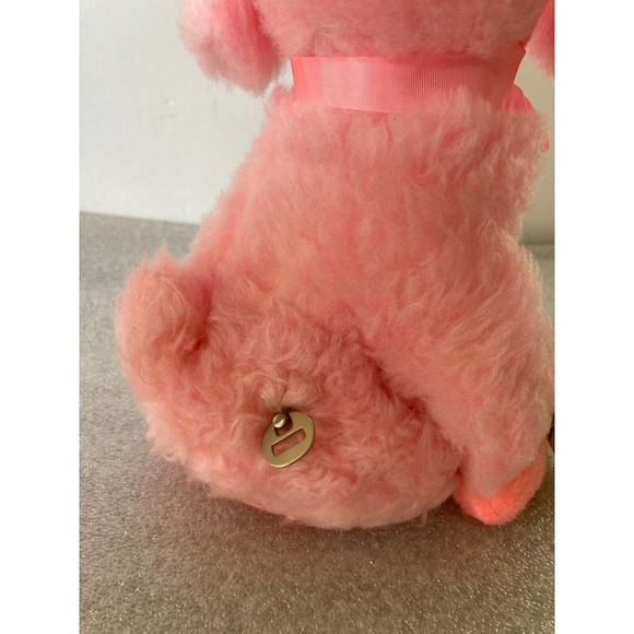Vintage Gerber Atlanta Stuffed Animal Plush Wind up Musical Pink Dog Works w Tag - Picture 4 of 7